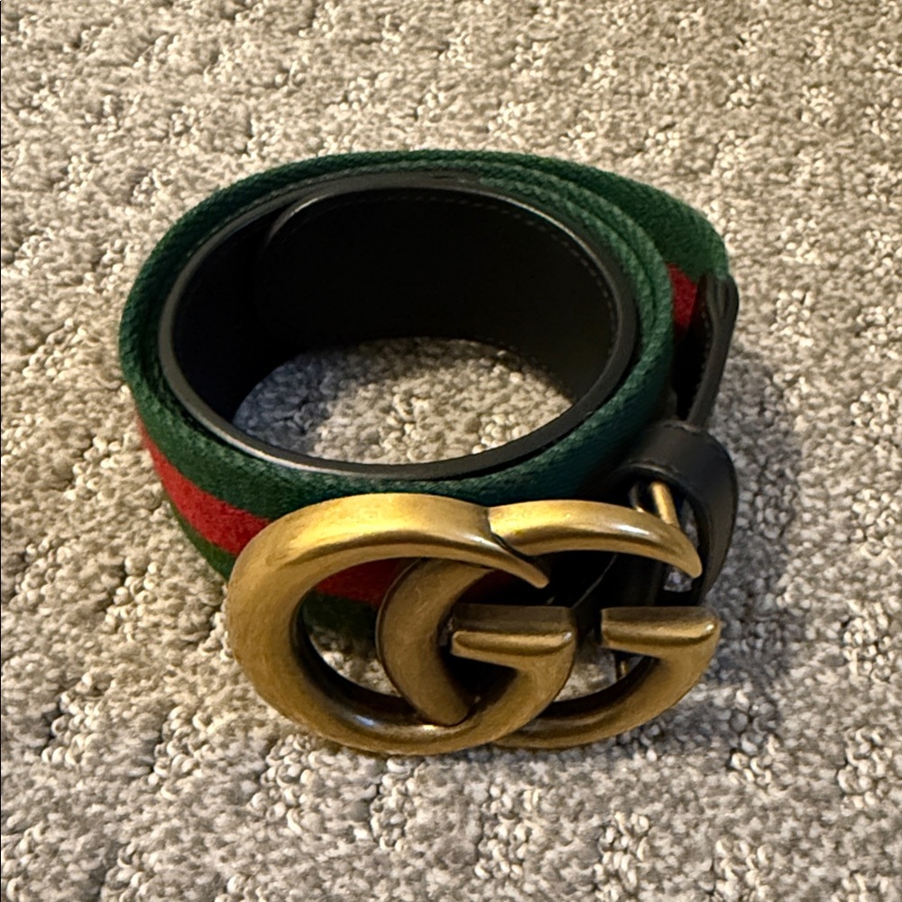 Authentic Gucci Green and Red Belt with Gold Buckle